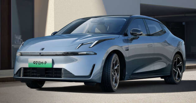 Silny nowy samochód hybrydowy LYNK&CO 07 EM-P z 163 KM i 255 Nm momentu obrotowego oraz 160 kW mocy silnika i 3 prędkości skrzyni biegów DHT